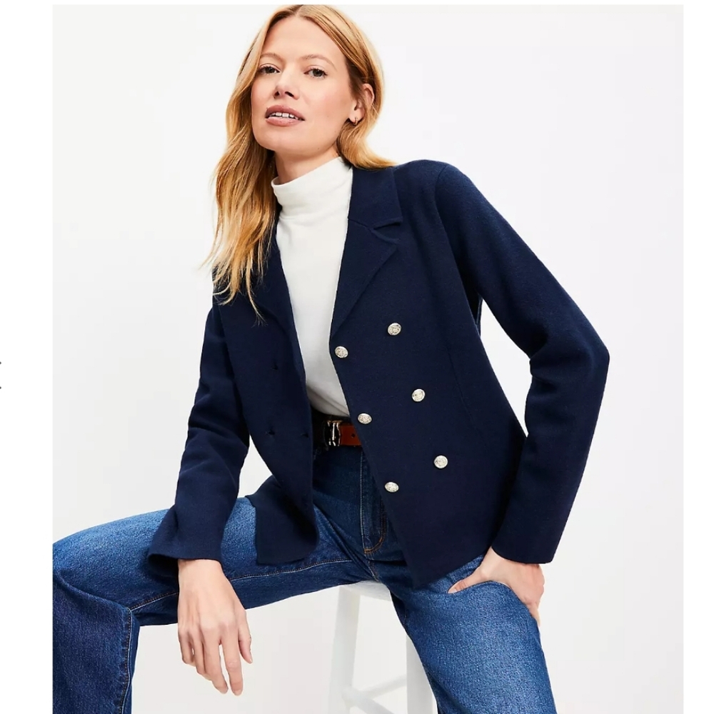 LOFT Navy Double-Breasted Blazer